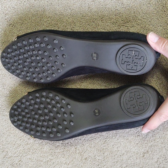 VGUC Tory Burch Pacey driver ballet flat black suede snakeskin print cap toe - Picture 7 of 8